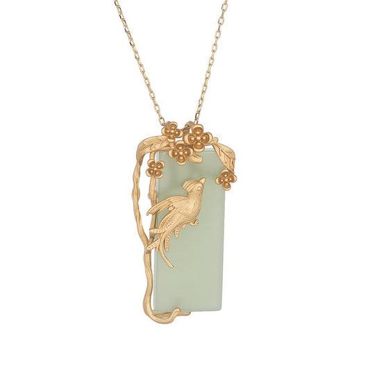 Gold Singing Bird Jade Necklace