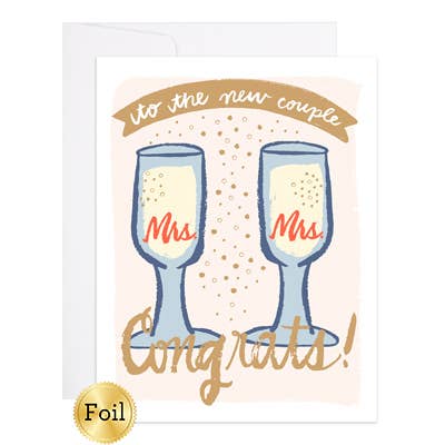 Mrs & Mrs Illustrated Gold Foil Wedding Card