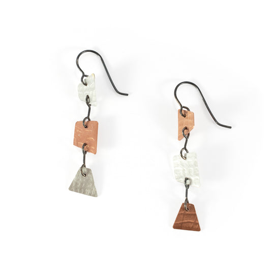 Geometric Silver & Copper Dangle Earrings