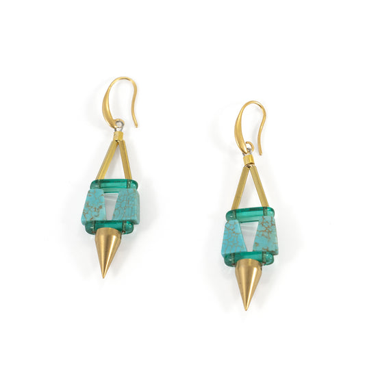 Geometric Turquoise and Green Glass Earrings