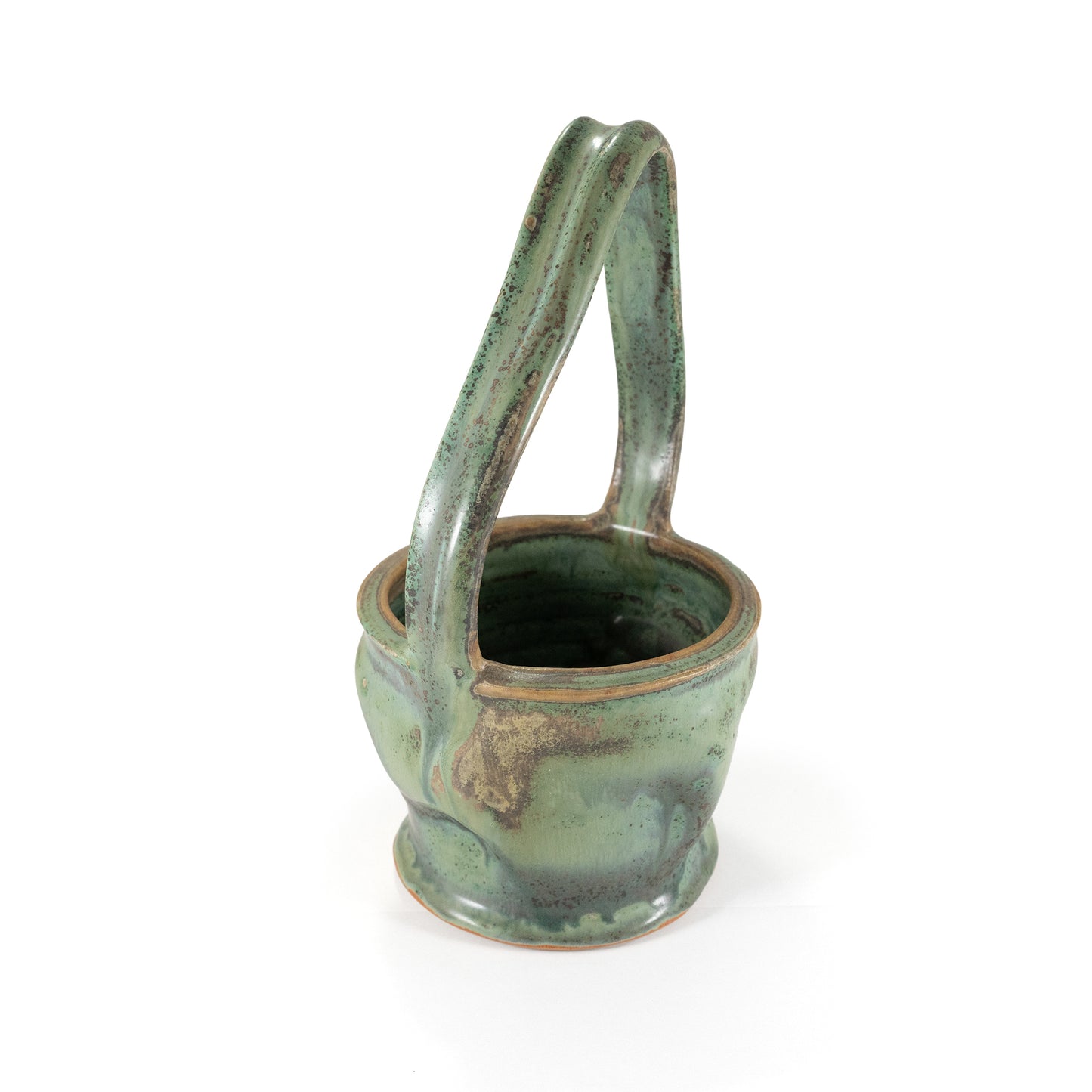 Handmade green glazed ceramic basket