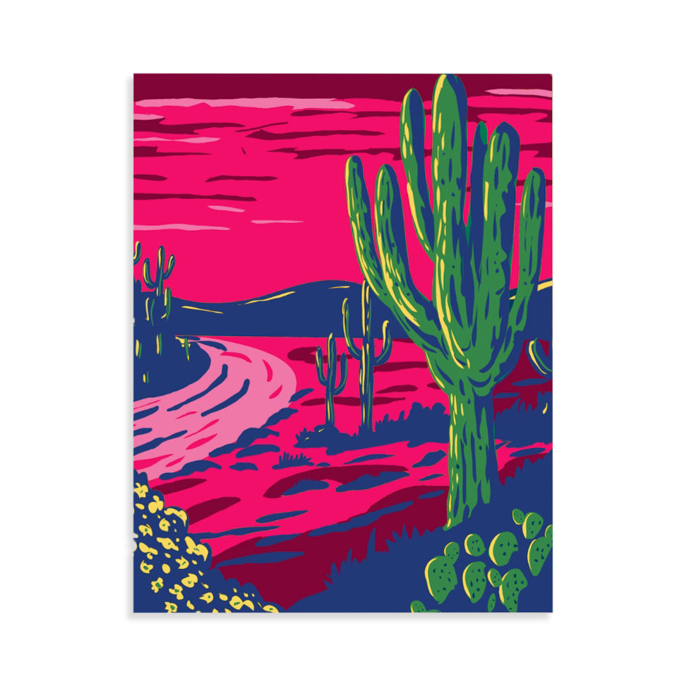 Saguaro At Sunset Whimsical Art Print