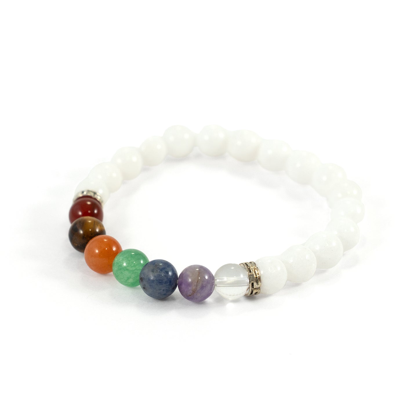 Seven Chakra Bracelet with White Agate Beads