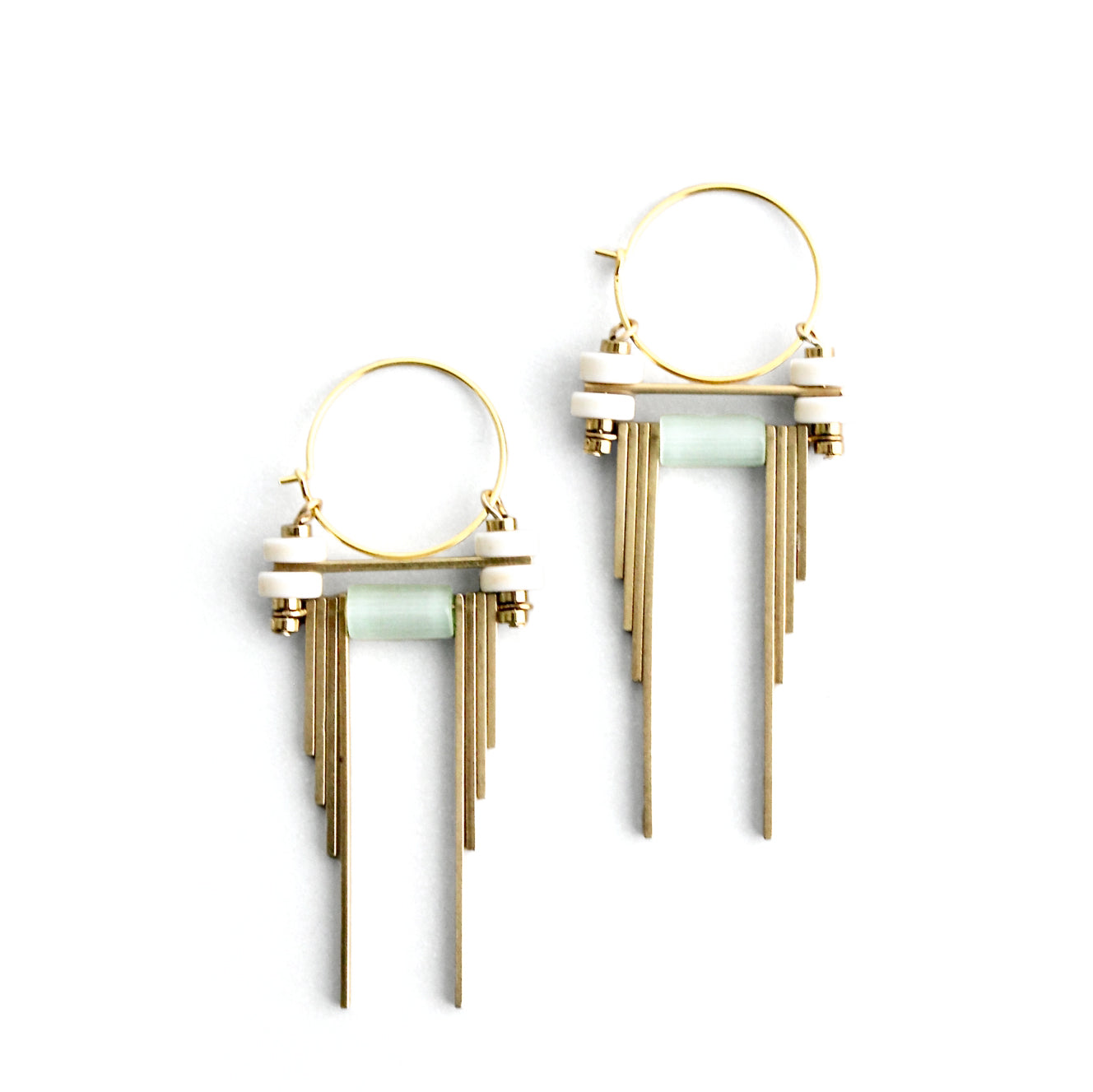 White and Mint Green Hoop Earrings