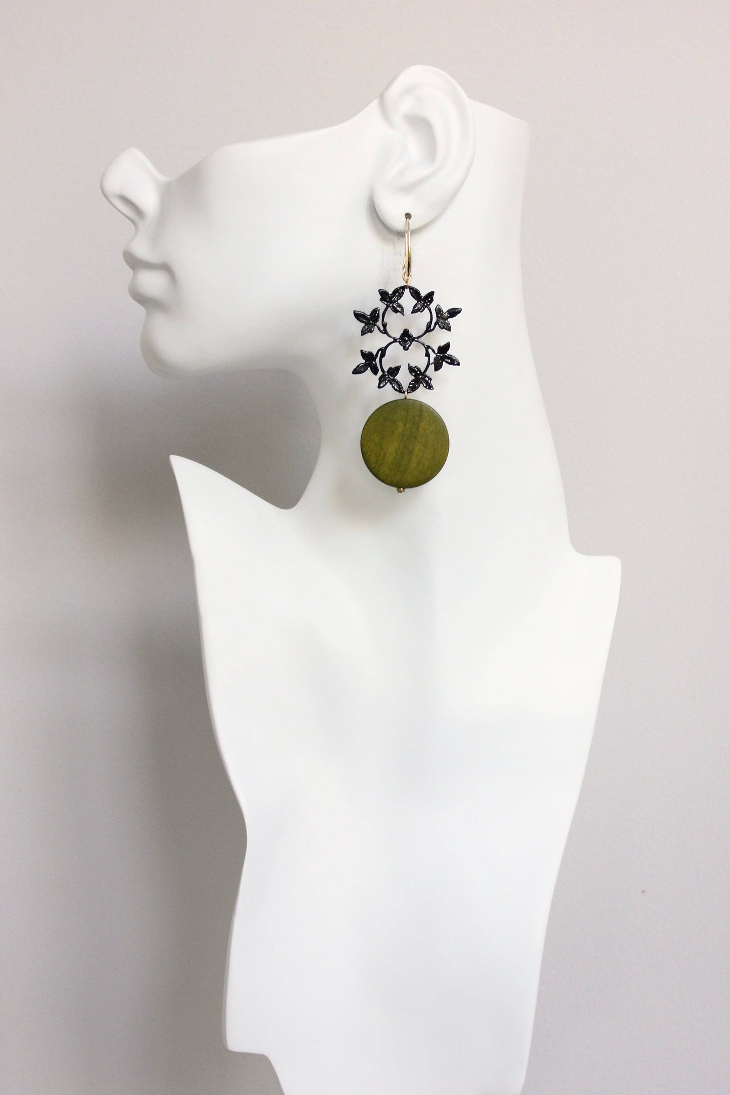 Green and Black Ornate Leaves Earrings