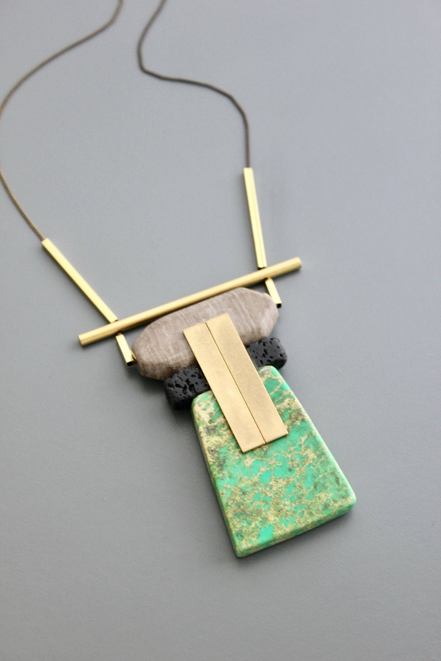 Geometric Jasper and Lava Rock Necklace