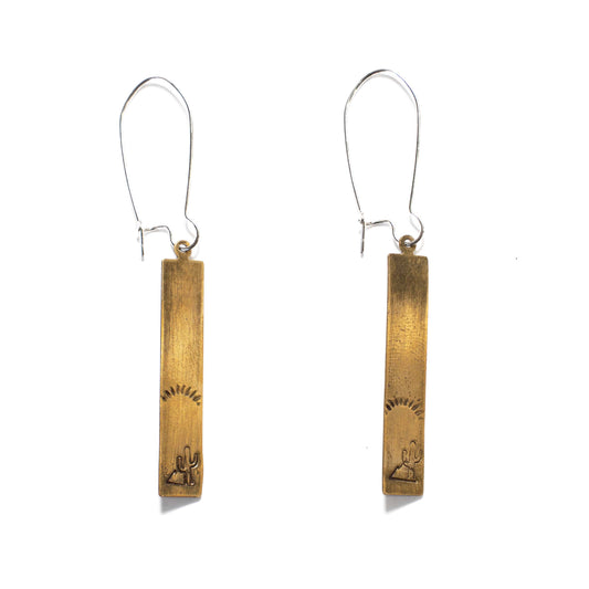 Brass Dangle Cactus/Mountain/Sun Stamp Earrings