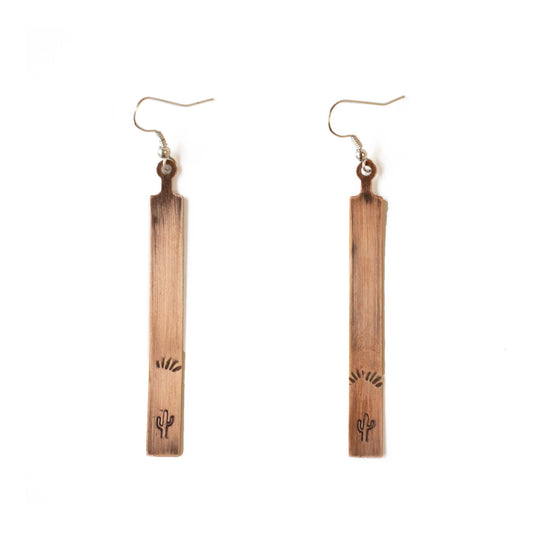 Stamped Copper Bar Drop Earrings