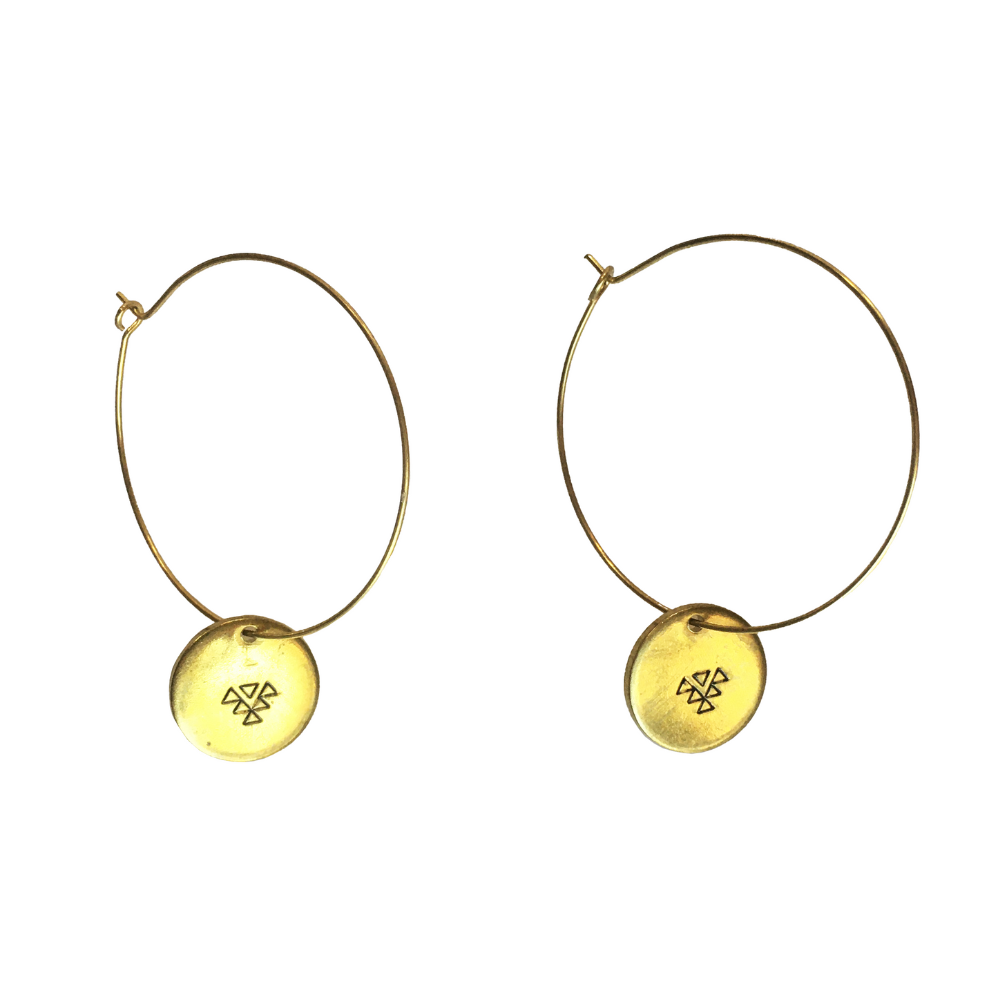 Stamped Golden Brass Discs on Lg. Hoops