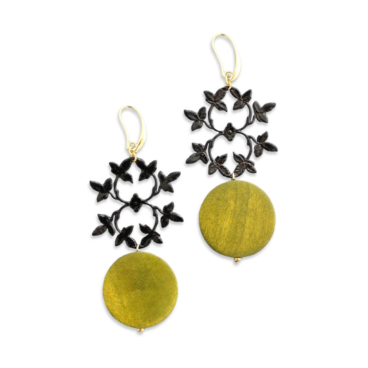 Green and Black Ornate Leaves Earrings