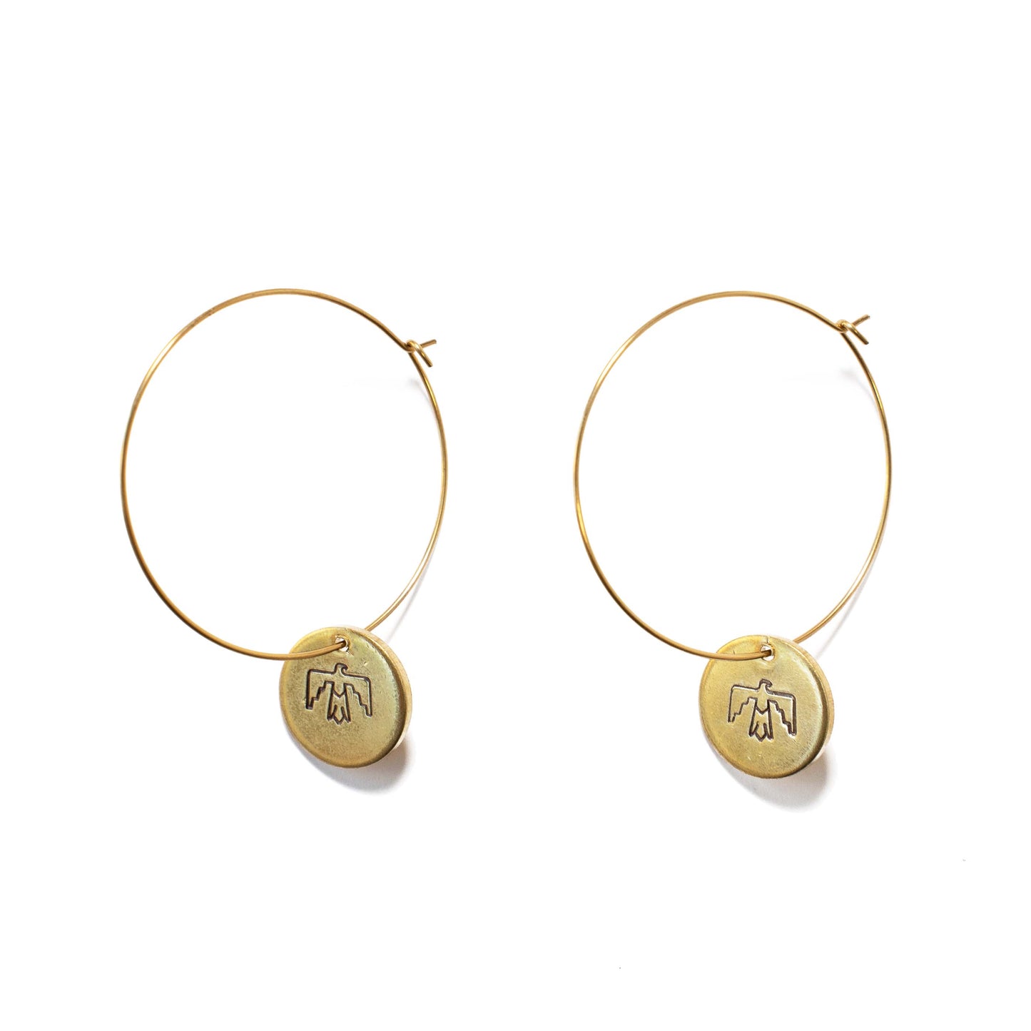 Stamped Golden Brass Discs on Lg. Hoops