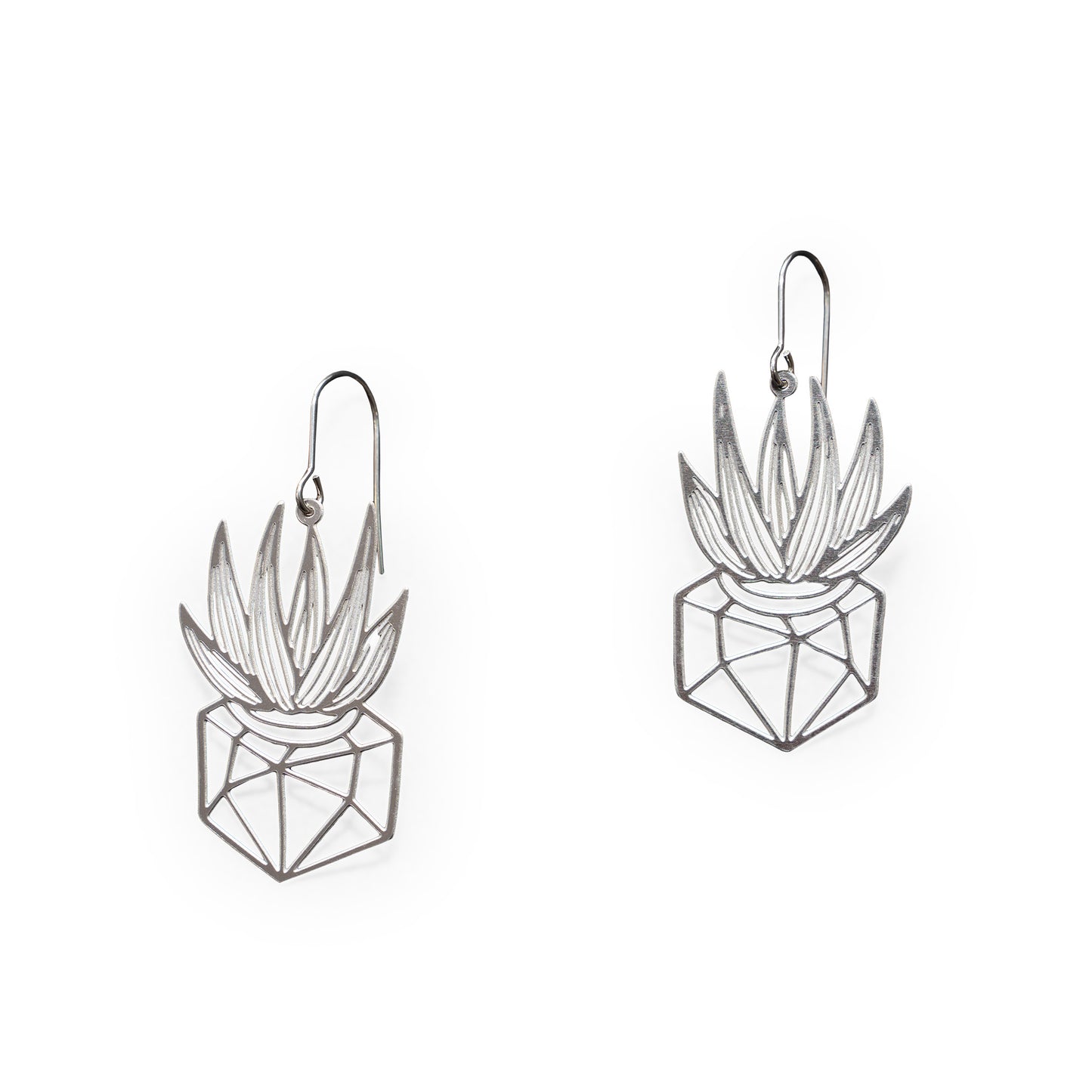 Metallic Plant in a Geometric Pot Dangling Earrings