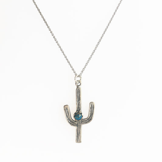 Silver Colored Cactus and Turquoise Necklace